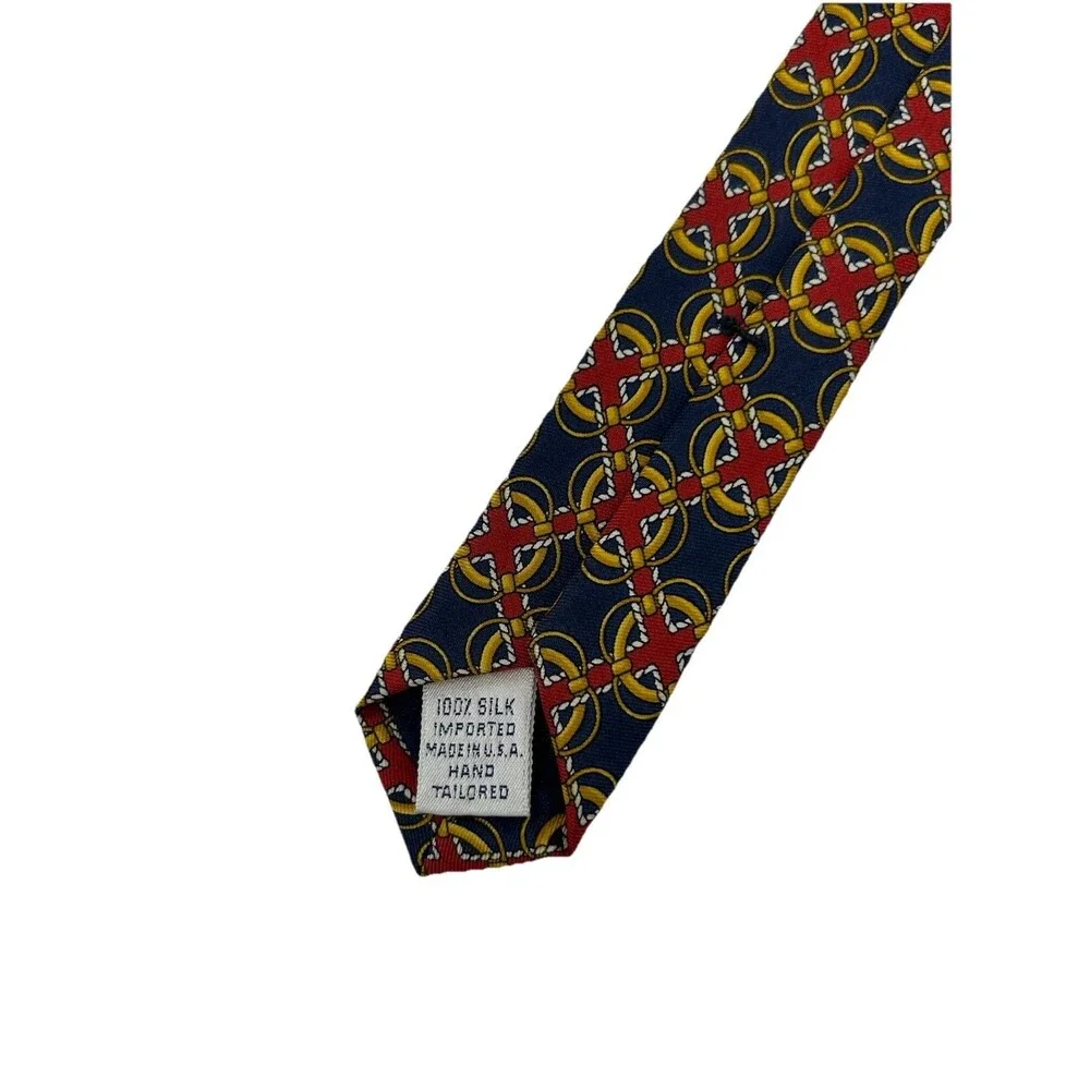 Paul Fredrick Silk Geometric Red‎ Yellow Blue Pattern Necktie  58.5